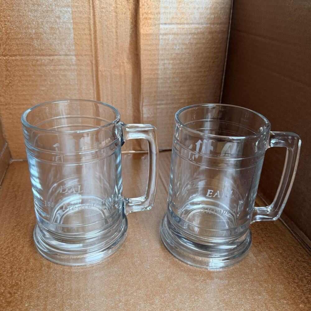 Vintage Pair Etched Glass Beer Steins Dale 1st Lieutenant Earl Skipper AME